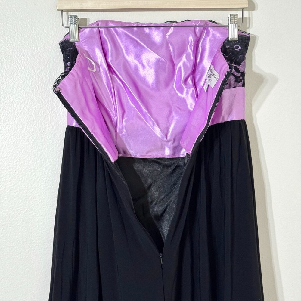 Vtg Y2K Gunne Sax Strapless Dress Bubble Hem Purple Bow Lace Prom Party Lavender - Picture 7 of 15
